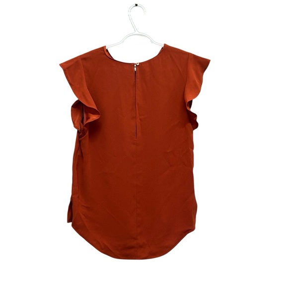 Aritzia Babaton High Low Blouse - Terracotta - Ruffle Flutter Sleeve - Size M - Picture 5 of 7